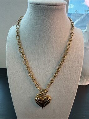 Gold Heart Pendant Toggle Necklace - Women Jewelry 18k gold plated